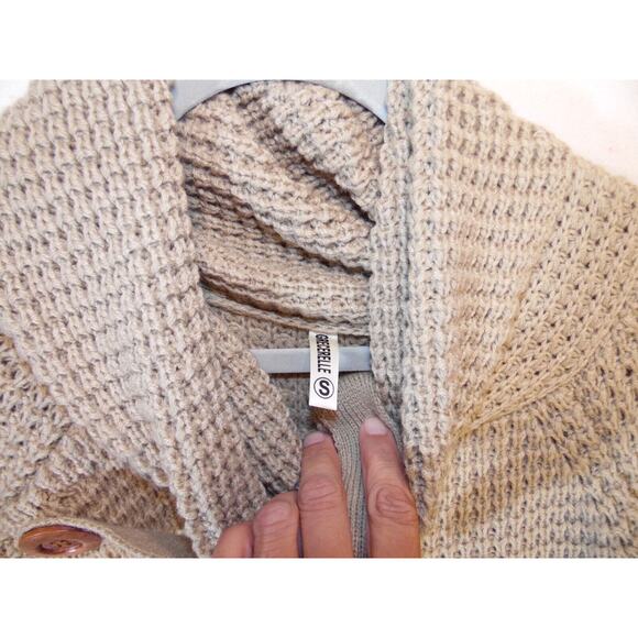Grecerelle Sweater Womens Small Tan Cowl Neck Wrap Knit Buttons EUC - Picture 4 of 6